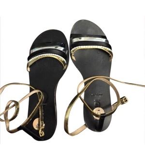 FENDI Metallic Ankle Strap Sandals